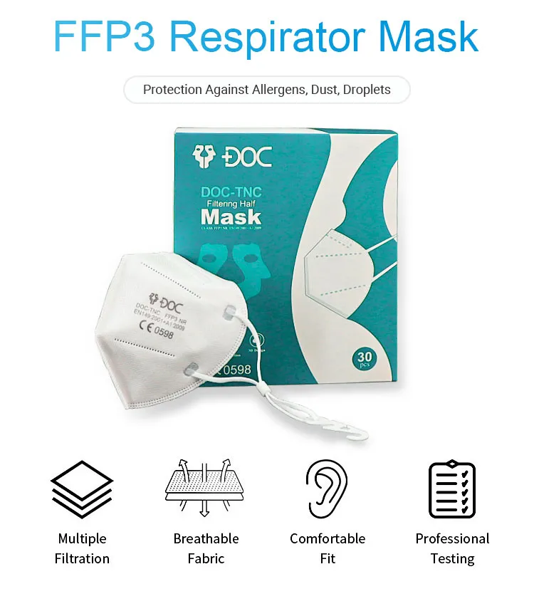 White Color CE0598 En149 Adjustable Elastic Strap FFP3 Face Mask with Soft Sponge Strip