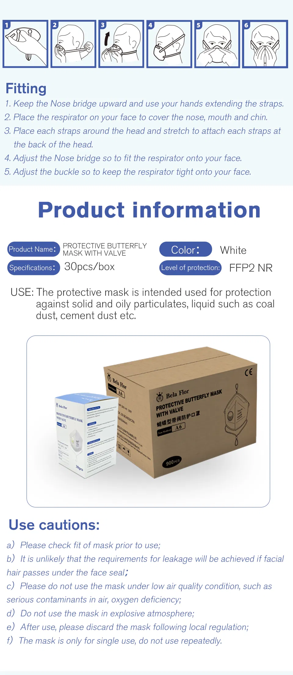 White List Factory FFP2 Valved Respirator Disposable Protective Butterfly Face Mask CE ISO 9001 ISO 13485