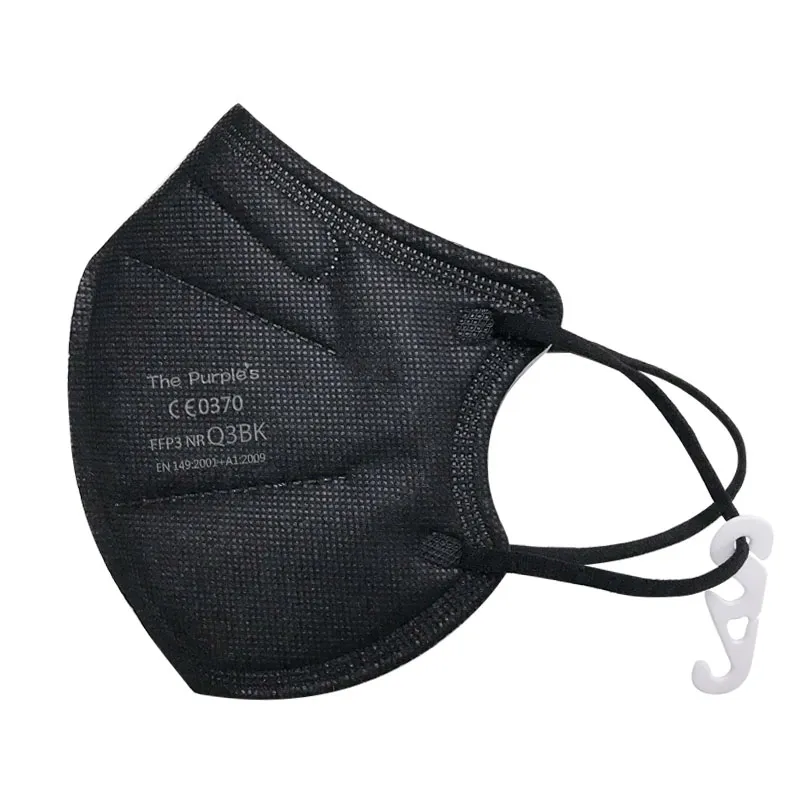White List Factory FFP3 Unvalved Black Disposable Respirator Fold Flat Mask CE ISO 9001 ISO 13485