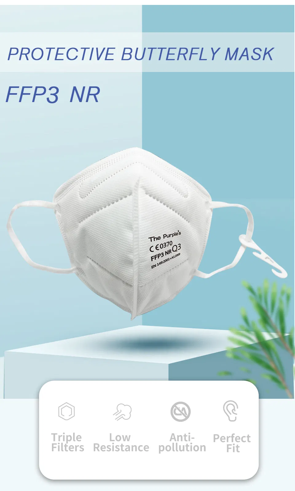 White List Factory FFP3 Unvalved Disposable Respirator Folding Flat Mask CE ISO9001 ISO13485