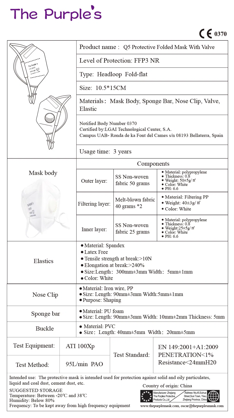 White List Factory FFP3 Valved Respirator Disposable Protective Face Mask CE KN95 ISO 9001 ISO 13485