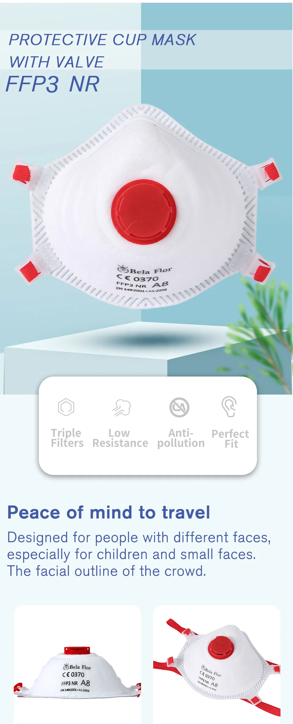 White List Factory Ffp3V Cup-Shape Respirator Disposable Protective Mould Face Mask CE