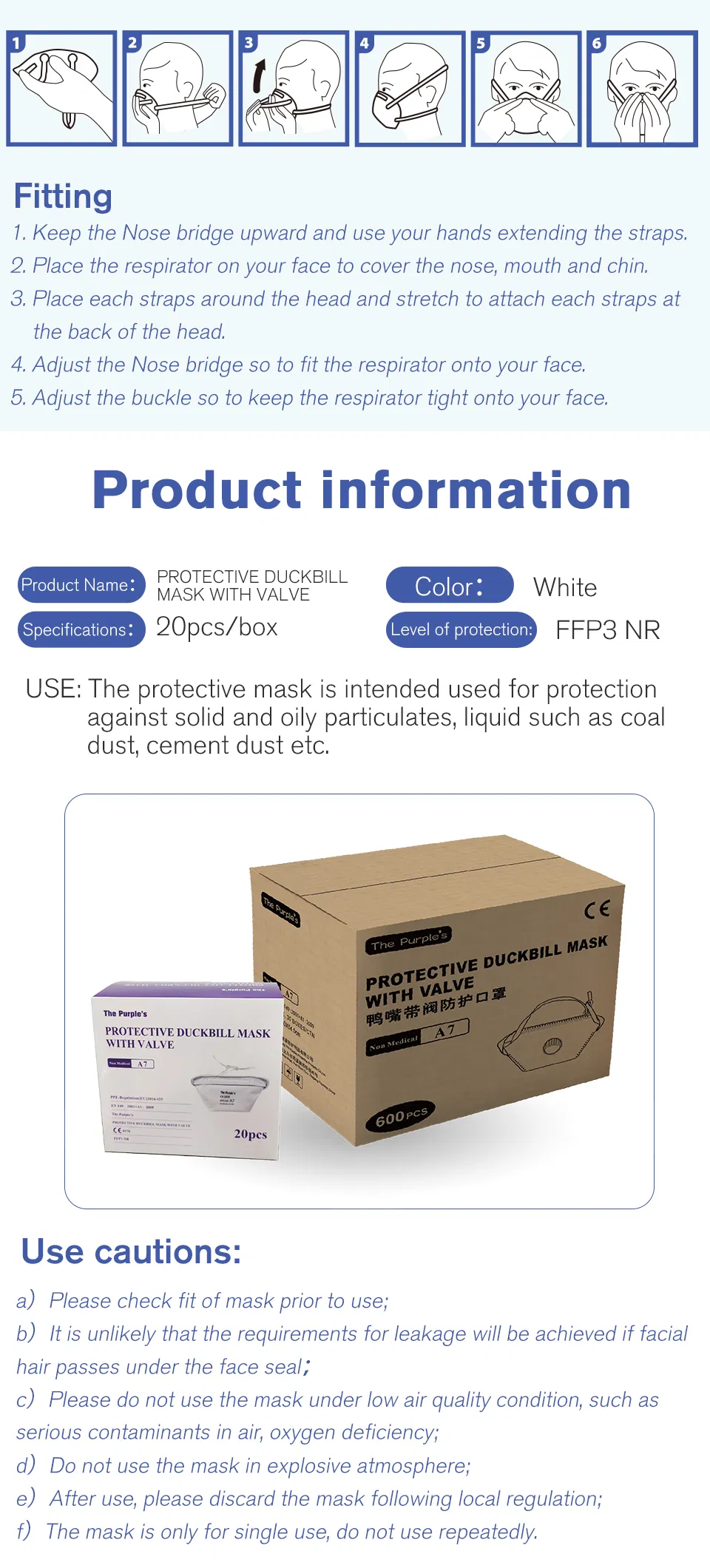 White List Factory Ffp3V Respirator Disposable Horizontal Fold Flat Face Mask CE Duckbill-Shape