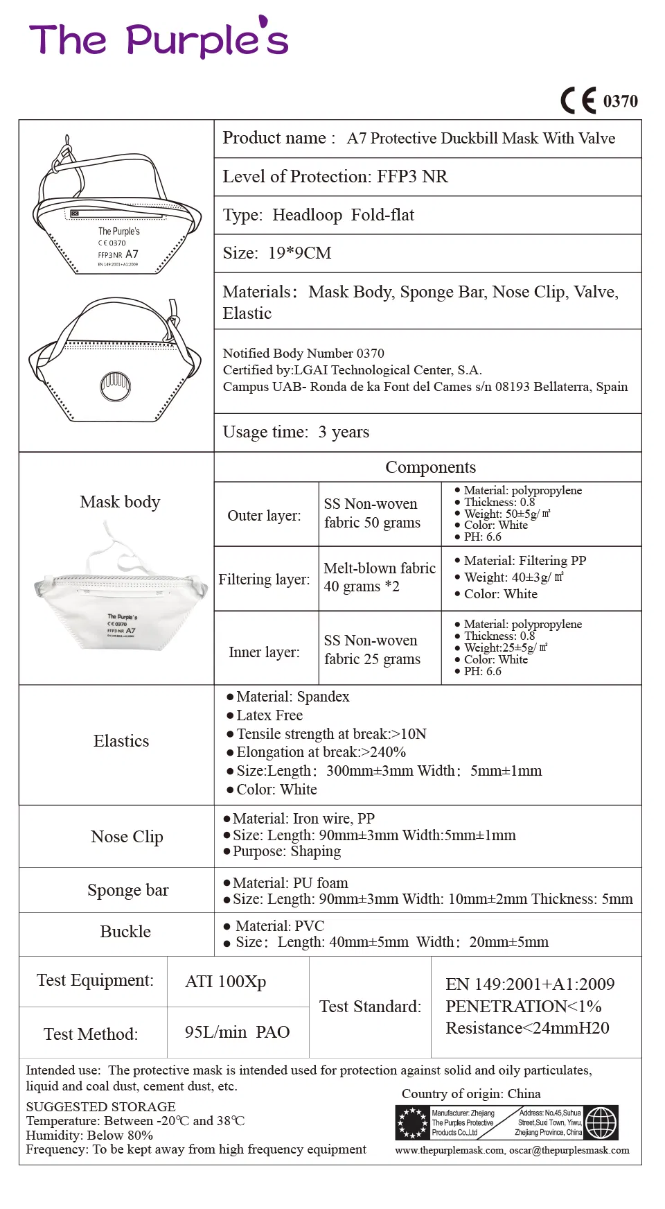 White List Factory Ffp3V Respirator Disposable Horizontal Fold Flat Face Mask CE Duckbill-Shape