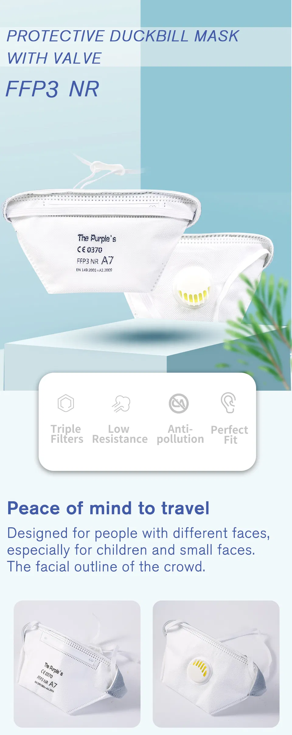 White List Factory Ffp3V Respirator Disposable Horizontal Fold Flat Face Mask CE Duckbill-Shape
