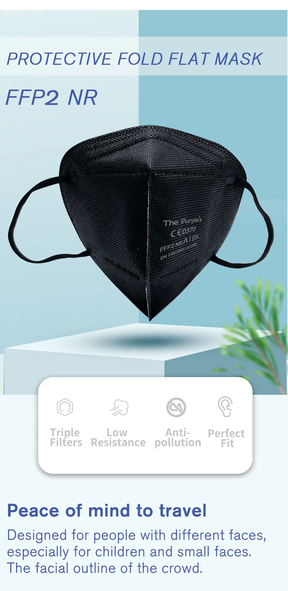 White List Manufacturer FFP2 Unvalved Respiratory Black Disposable Protective Mask