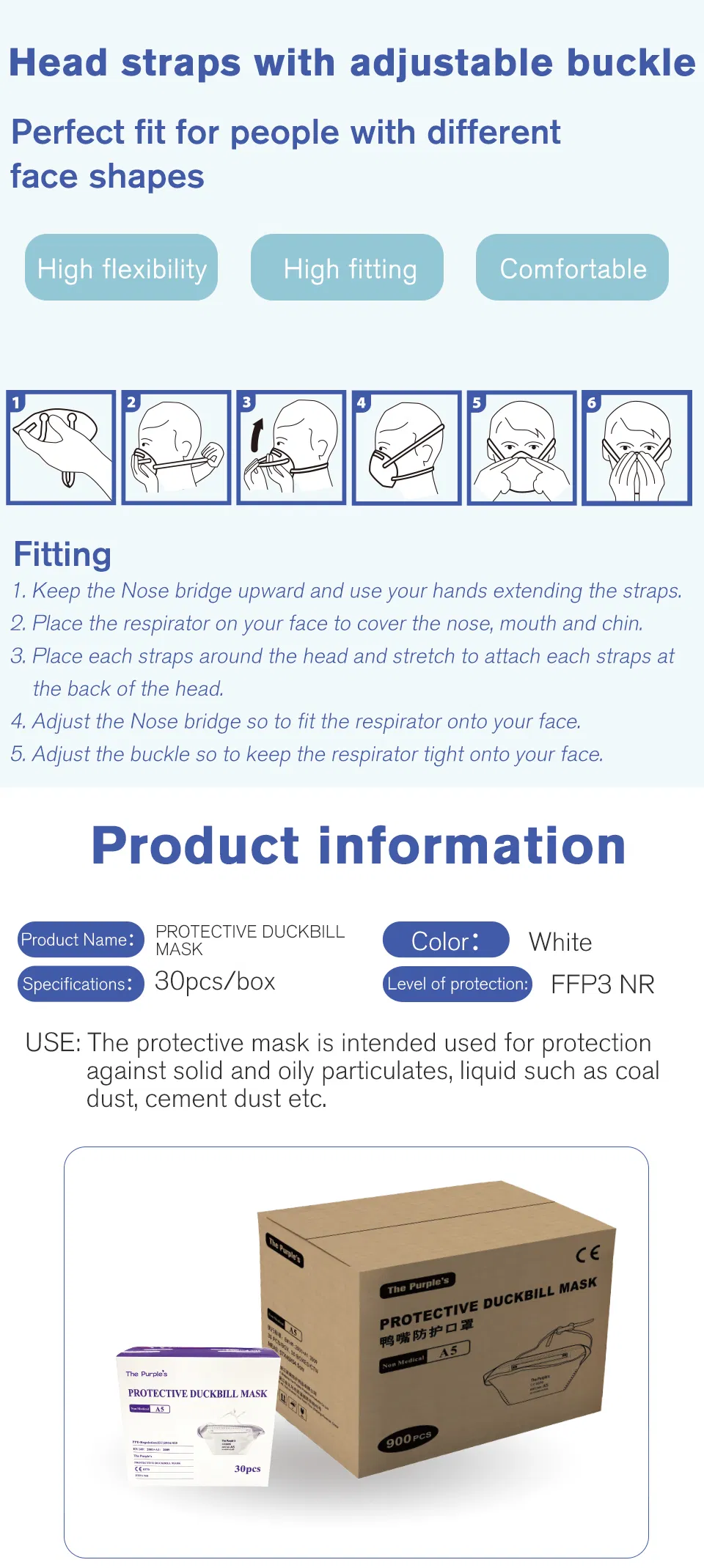 White List Manufacturer FFP3 Unvalved Respirator Disposable Protective Duckbill Face Mask CE Certified