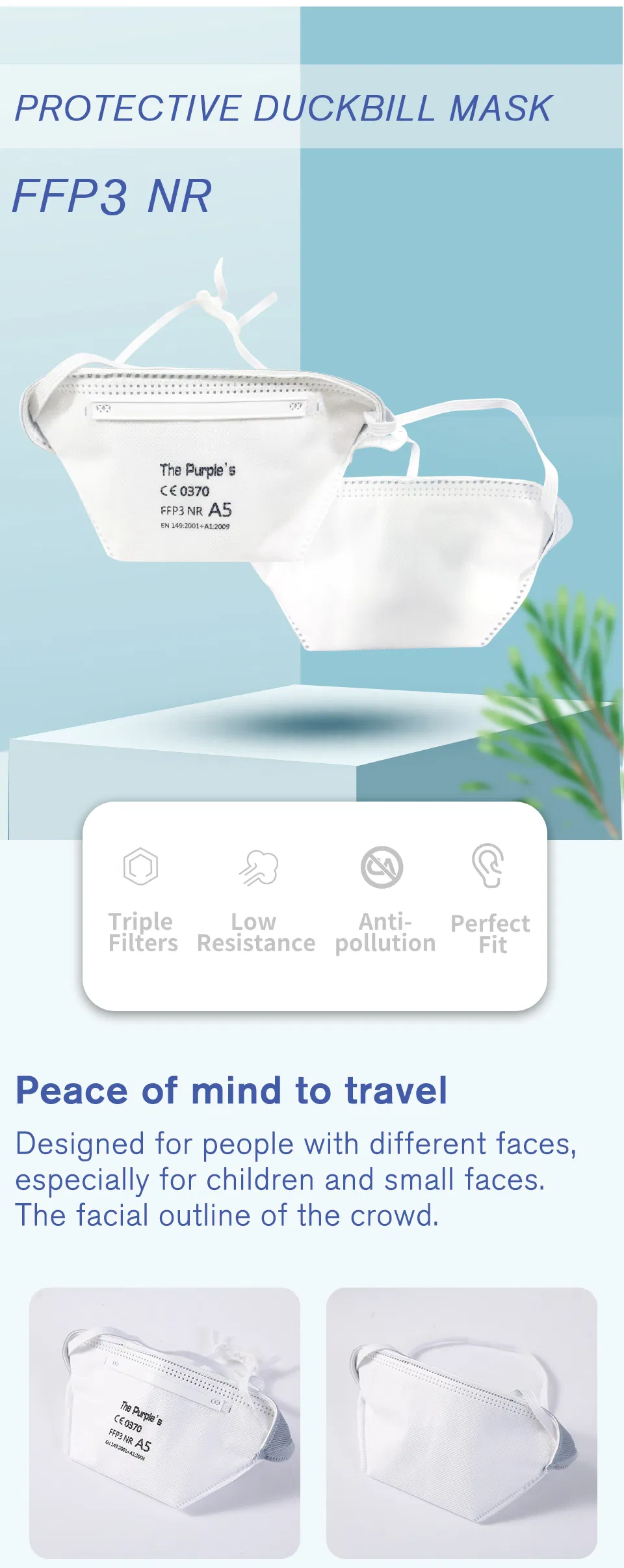 White List Manufacturer FFP3 Unvalved Respirator Disposable Protective Duckbill Face Mask CE Certified