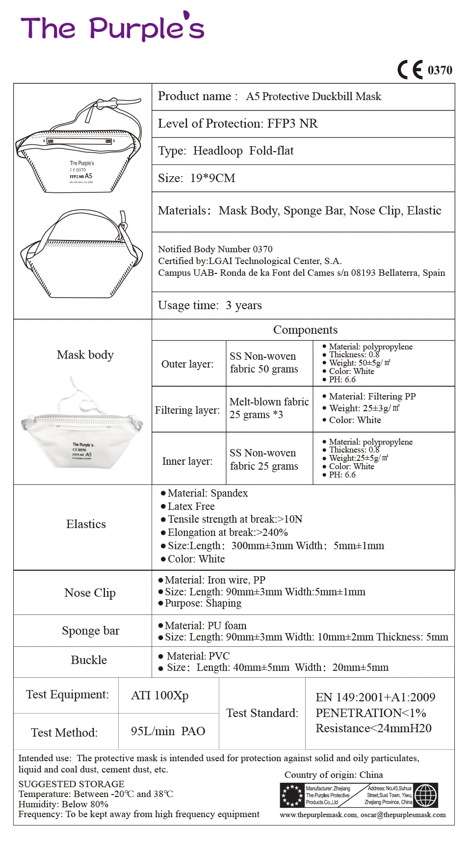 White List Manufacturer FFP3 Unvalved Respirator Disposable Protective Duckbill Face Mask CE Certified