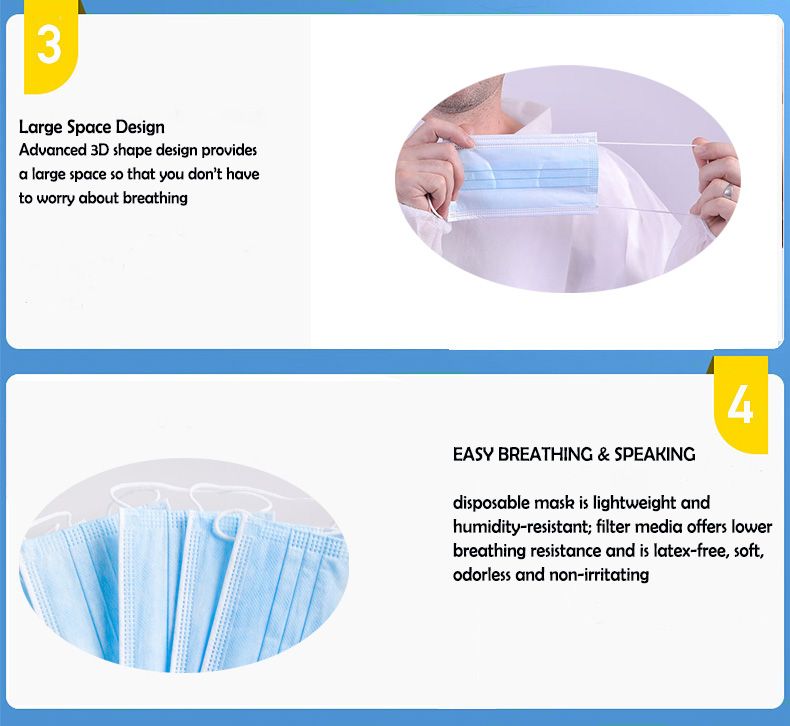 Whole Sale 3 Ply Disposable Non Woven Face Mask with Elastic Earloop