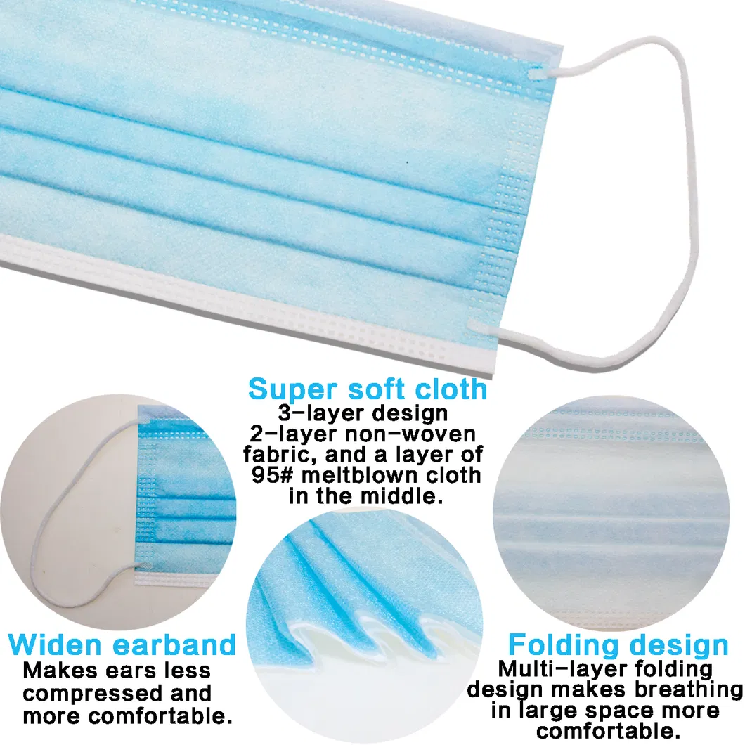 Wholesale Disposable 3 Ply/ 3 Ply Nonwoven Protective Face Mask Anti Flu