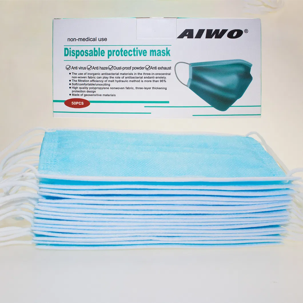 Wholesale Disposable 3 Ply/ 3 Ply Nonwoven Protective Face Mask Anti Flu