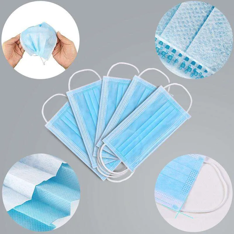 Wholesale Disposable 3 Ply/ 3 Ply Nonwoven Protective Face Mask Anti Flu