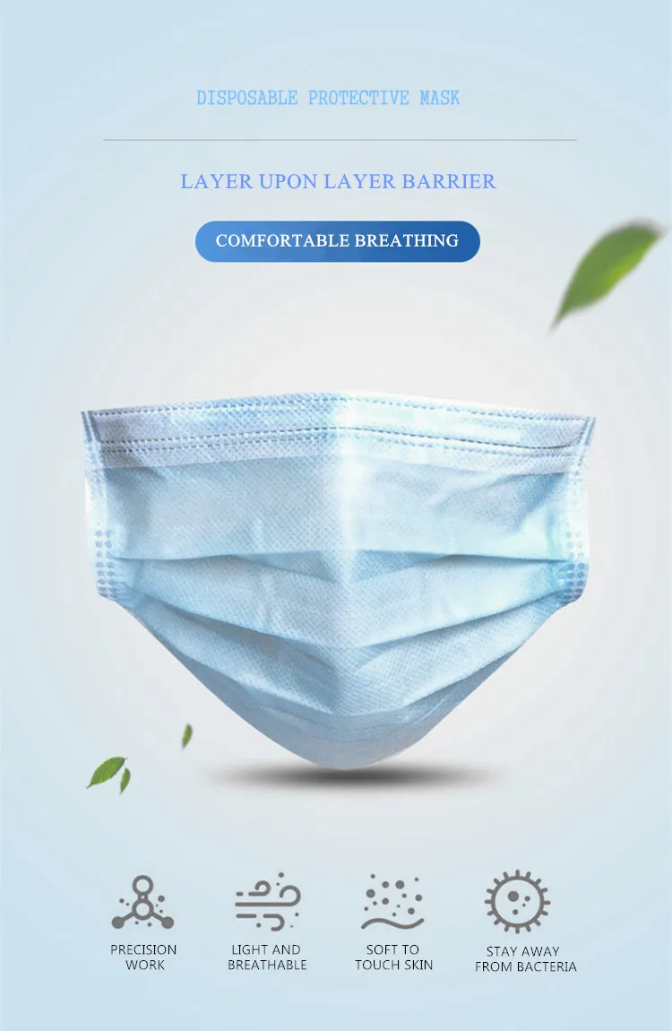Wholesale Factory Direct Blue and White Color Can Be Customized Color 3 Layer Disposable Anti-Virus Protective Mask